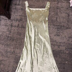 Sage Green Satin Floral Backless Maxi Dress - Women's Large, Like New